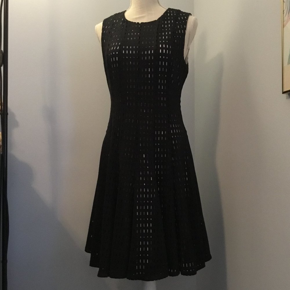 Unique Black Scuba Laser Cut Sleeveless Fit-and-Flare Dress